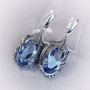 Blue Zircon Stud Earrings for Women Party Wedding Jewelry