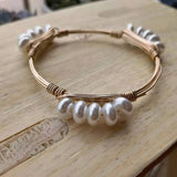 Vintage Golden Wire Wrapped Pearls Bracelet Life Bangle For Women Jewelry