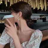 Unique White Pearl Hoop Earrings Women Engagement Jewelry