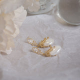 Luxury Pearl Stud Earrings Women 14K Yellow Gold Wedding Jewelry