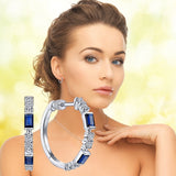 Shiny Blue Sapphire Engagement Hoop Earrings Party Women Jewelry