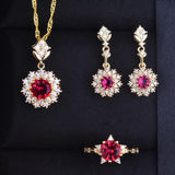 Round Red Ruby  Jewelry Sets For Women Engagement Jewellery