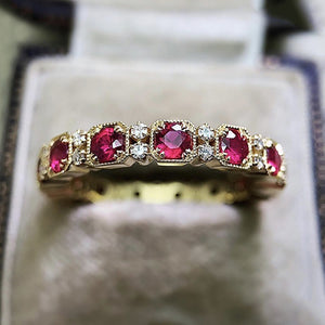 Luxury Inlaid Red Ruby Ring Gold Women Wedding Party Jewelry