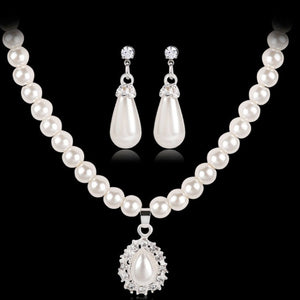 Big Pearl Bridal Jewelry Set Silver Teardrop Earrings Necklace For Women
