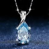 Water Drop Aquamarine Pendant Necklace for Women Engagement Jewelry