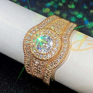 Exquisite 3Pcs Ring Set Wedding 14K Gold Zircon for Women Gift