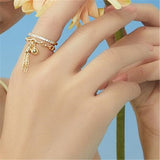 Tassel Chain Sapphire Ring Yellow Gold For Women Wedding Jewelry Gifts