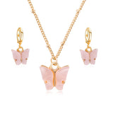 Pink Butterfly Jewelry Set Earrings Pendant Necklaces For Women Jewelry
