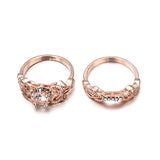 Shiny Zircon Gemstone Ring Set Women Wedding Rose Gold Jewelry