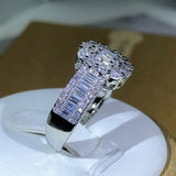 Square White Zircon Ring Silver For Wedding Jewelry Set