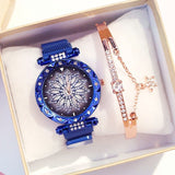 Luxury Women Rhinestone Flower Watch Bracelet Set Party Jewelry