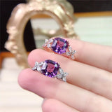 Purple Square Zircon Ring for Women Wedding Party Jewelry
