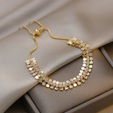 Gold Elastic Chain Rhinestone Bracelet for Women Anniverssary Jewellery