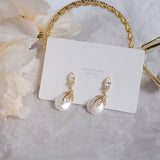 Luxury Pearl Stud Earrings Women 14K Yellow Gold Wedding Jewelry