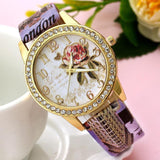 Retro Flower Belt Watch Women Dial Quartz Anniversary Jewelry