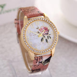 Retro Flower Belt Watch Women Dial Quartz Anniversary Jewelry