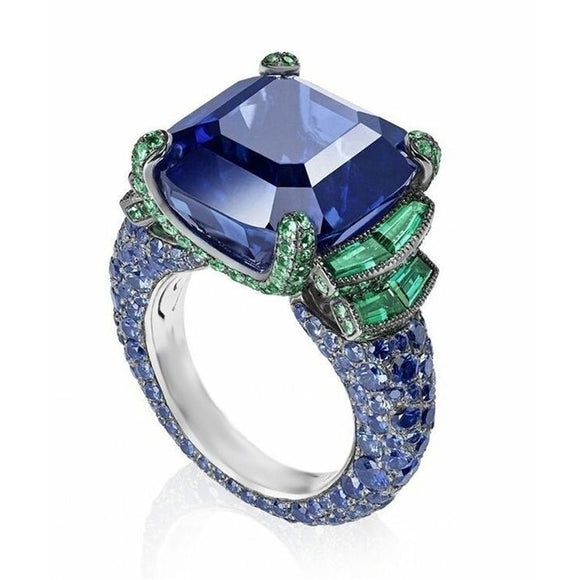 Luxury Glamour Blue Zircon Ring Party Ladies Engagement Wedding Jewelry