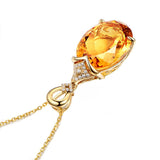 Luxury Citrine Gemstone Pendant Necklace 18K Gold For Women Jewelry
