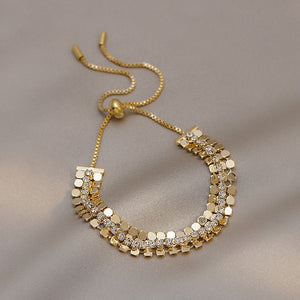 Gold Elastic Chain Rhinestone Bracelet for Women Anniverssary Jewellery