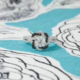 Black Flower Zircon Halo Ring Engagement Jewelry for Women Gift