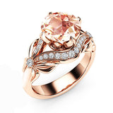 Luxury Champagne Flower Ring for Women Rose Gold Engagement Jewelry