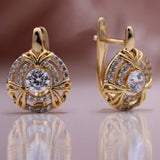 Natural Zircon Dark Blue Drop Earrings Women 585 Rose Gold Jewelry