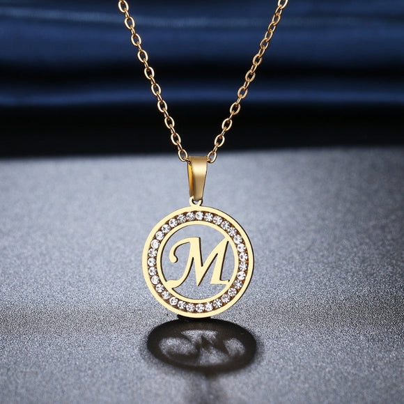14K Gold Letter Pendant Necklace Rhinestone For Women Wedding Jewelry
