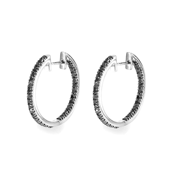 Round Black Spinel Hoop Earrings Silver Engagement for Women Jewelry