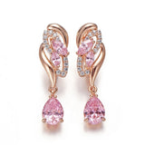 Pink Zircon Rose Gold Drop Earrings Jewelry Party Women