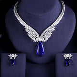 Blue Zircon Bridal Jewelry Set Wedding Necklace Earrings For Women