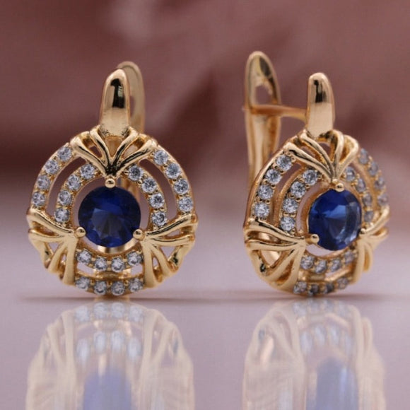 Natural Dark Blue Sapphire Drop Earrings Women 585 Rose Gold Jewelry