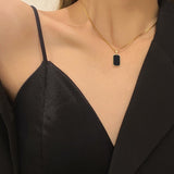 Long Rectangular Black Zircon Pendant Necklace Women Gold Jewelry Gift