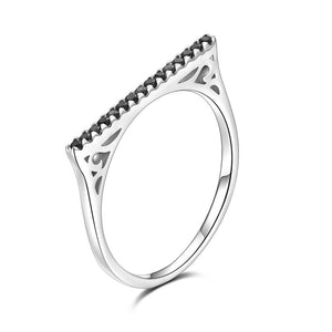Luxury BLACK Zircon Ring Silver for Women Wedding Engagement Jewelry