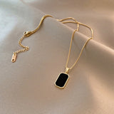 Long Rectangular Black Zircon Pendant Necklace Women Gold Jewelry Gift
