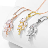 WHITE SAPPHIRE LEAF HOOK EARRINGS NECKLACE SET FOR WOMEN BRIDAL JEWELRY