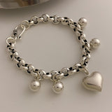 Silver Bead Heart Pendant Bracelet Party Jewelry For Women