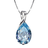 Water Drop Aquamarine Pendant Necklace for Women Engagement Jewelry