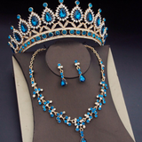 Blue Royal Crown Jewelry Set for Women Earrings Necklace Wedding Jewelry