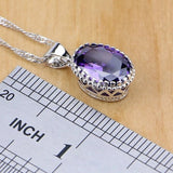 Purple Amethyst Jewelry Set Earrings Pendant Necklace Ring Bracelet