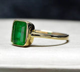 Natural Vintage Emerald Ring 18K Yellow Gold Women's Wedding Bridal Jewelry
