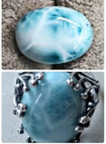 Vintage Natural larimar ring blue gemstone 925 silver Women's fine jewelry