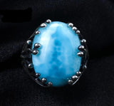 Vintage Natural larimar ring blue gemstone 925 silver Women's fine jewelry