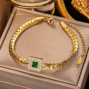 Charm Green Emerald Bangle Bracelet For Women Jewelry Party
