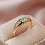Luxury 585 Rose Gold Women Ring Natural Green Zircon Wedding Jewelry