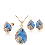Peacock Water Drop Jewelry Set Necklaces Ring Earrings For Women