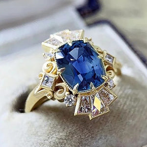 Navy Blue Zircon Ring Women for Wedding Anniversary Jewelry
