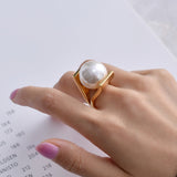 Vintage Baroque Pearl Ring Gold for Women Girls Party Jewelry