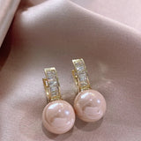 Luxury Hollow U Pearl Dangle Earrings Zircon For Women Gold Party Jewelry