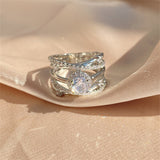 Multi Layer Cross Zircon Ring for Women Party Wedding Jewelry