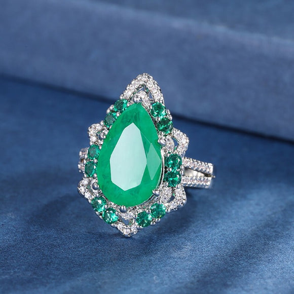 Water Drop Emerald Ring for Women Wedding Jewelry